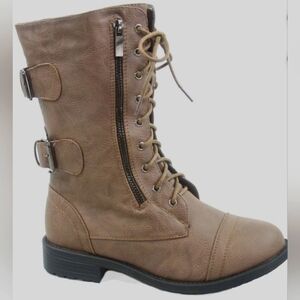 Top Moda Pack-72 Women's Mid Calf Zipper Low Heel Combat Military Lace Up Boots